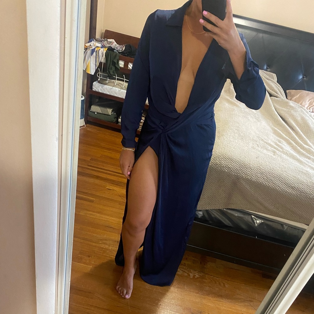 Meshki blue satin dress